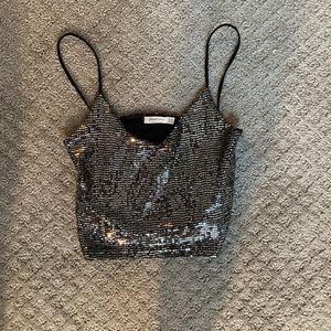 Metallic silver tank top from stradivarius
